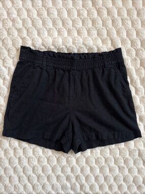 J. Crew Pull On Black Linen Blend Shorts Elastic Waistband High Waisted Medium